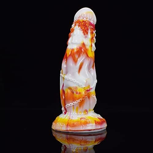 Curved Soft Silicone Made Colorful Dildo Anal Plug Multi Colored Flexible Hands Free Odorless (Red+Yellow+White) - Image 3