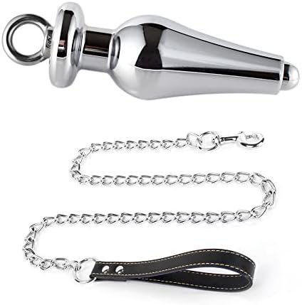Chrontier Anal Butt Plug Stainless Steel Hollow Anus Plug With Leash Chain Dilator Expender Cleansing Stimulation Masturbation Training Bdsm Bondage Sex Toy, Black