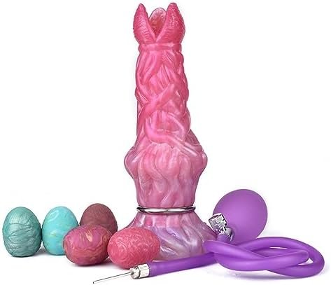 Flower Bud Dildo With 5 Balls Adult Sex Toy, Inflate Pump Dildo With 5 Silicone Eggs For Women, Alien Dildo With Suction Cup For Hands-Free Play - Red