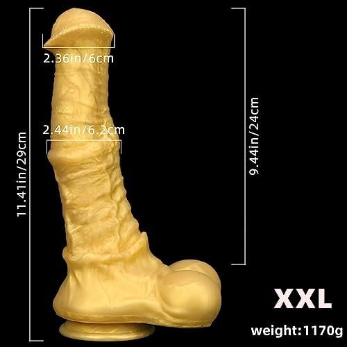 Gienocy Xxxl Golden Giant Realistic Silicone Horse Cock Dildo, Animal Fake Penis Anal Dildos Butt Plug G-Spot Vagina Prostatic Stimulation Sm Orgasm Adult Sex Toy For Men Women Couple (Golden-Xxxl) - Image 2