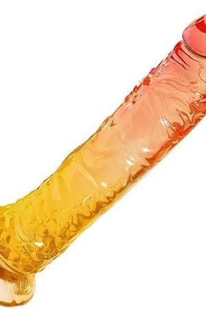 7.9'' Realistic Penis Gradient Dildo - Red-Yellow Soft Small Jelly Dildo With Strong Suction Cup For Women Pleasure, G Spot Lifelike Dick Adult Sex For Beginners Prostate Orgasm And Anal Stimulation