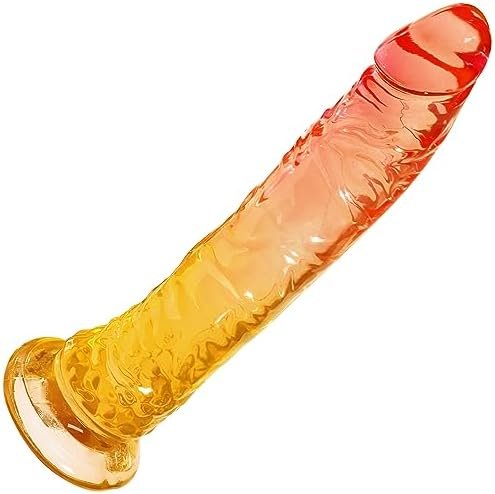 7.9'' Realistic Penis Gradient Dildo - Red-Yellow Soft Small Jelly Dildo With Strong Suction Cup For Women Pleasure, G Spot Lifelike Dick Adult Sex For Beginners Prostate Orgasm And Anal Stimulation