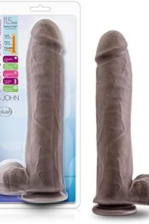 Blush Au Naturel 11.5 Inch Sensa Feel Dual Density Dildo - Ultra Soft Realistic 2.5 Inch Thick Fat Large Sex Toy - Flexishaft For Rigidity - Strap On Harness Suction Cup Base - Chocolate
