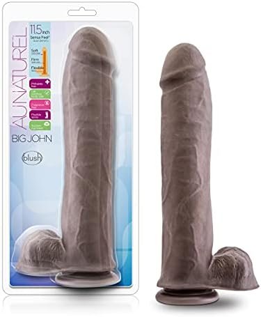 Blush Au Naturel 11.5 Inch Sensa Feel Dual Density Dildo - Ultra Soft Realistic 2.5 Inch Thick Fat Large Sex Toy - Flexishaft For Rigidity - Strap On Harness Suction Cup Base - Chocolate