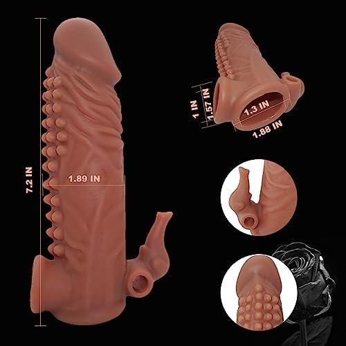 Realistic Penis Sleeve Extender Cock Rings For Men Erection, Reusable Condom Penis Ring Sheath Girth Extension, Male Silicone Thick Penis Pump Sleeve Enlarger Adult Sex Toys Games For Men And Couples - Image 2