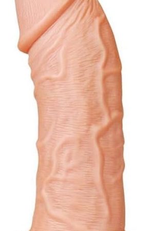 Honeypleasures Realistic 9.5 Inch Curved Dildo With Suction Cup Huge Cock With Balls For Sex Play Women Or Men (Flesh)