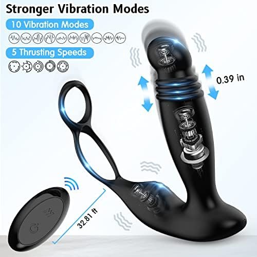 Prostate Massager With Dual Cock Ring, Prostate Toy Prostate Massage Prostate Vibrator With 10 X 5 Modes, Thrusting Vibrating Butt Plug Anal Plug With Remote Control, Adult Anal Sex Toys For Men - Image 3