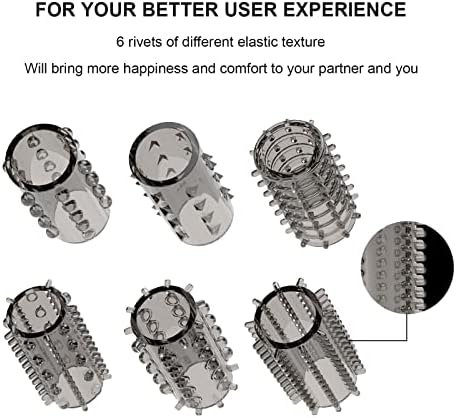 Cock Rings With 6 Stretchy Textured Studded Stretchy Penis Sleeve Set Penis Rings Erection Enhancing Enhance Men Adult Sex Toys For Men Couple Black - Image 3