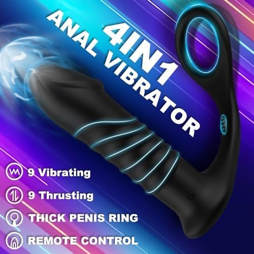 Hgrotp Adlut Sex Toys For Men- Thrusting Anal Prostate Massager With Cock Rings,Remote Control Anal Butt Plug For Men Masturbator-9 Thrusting & 9 Vibration Modes,Waterproof (Black) - Image 2