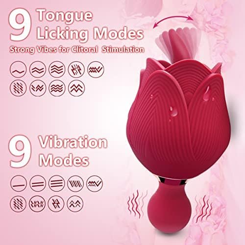Rose Sex Stimulator For Women,Vibrating Bullet And Tongue Toy With Licking For Female Self Pleasuring,9+9 Frequencies Personal Massage For Clitoralis Stimulator ,Waterproof&Rechargeable Adult Toy - Image 2