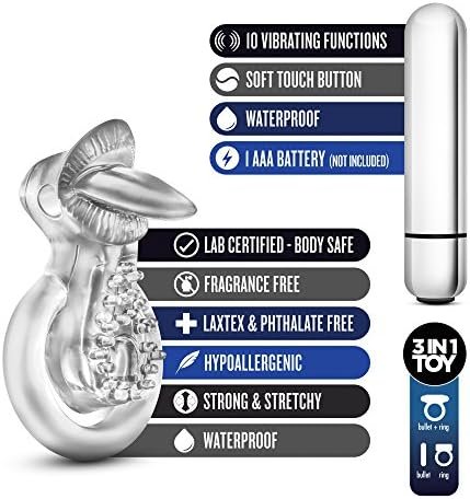 Blush Stay Hard 10 Function Vibrating Tongue Cock Ring - Stimulates The Clit - Ball Stretcher Strap - Thicker, Longer, Harder, Bigger Erections - Male Enhancement Sex Toy For Men, Couples - Clear - Image 2