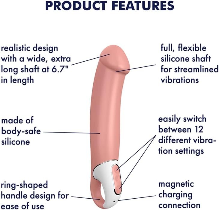 Satisfyer Master Xxl G-Spot Vibrator - Vibrating Dildo, 6.7" Shaft, 12 Vibration Programs, Retaining Ring - Soft Silicone, Waterproof, Rechargeable - Image 3