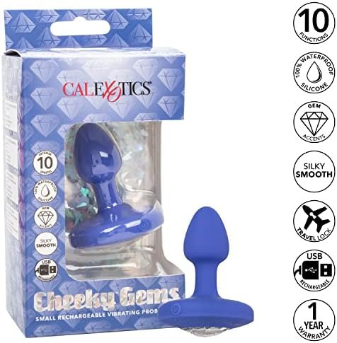 Calexotics Cheeky Gems Small Rechargeable Vibrating Probe Anal Butt Plug Vibrator - Blue - Se-0443-15-3 - Image 3