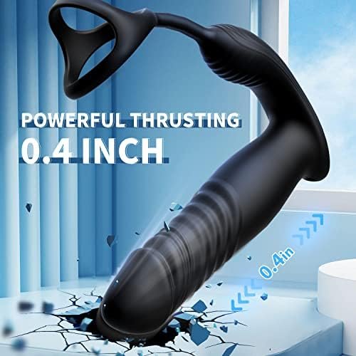 Thrusting Dildo Sex Toys Prostate Massager With Penis Ring Vibrating Cock Ring 6 Vibrating & 6 Thrusting Modes Anal Plug Male Sex Toys App & Remote Control Adult Sex Toys For Couples Black - Image 2
