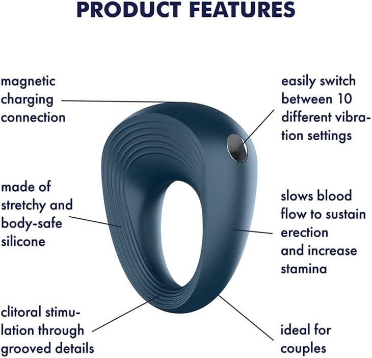 Satisfyer Power Ring Cock Ring - Vibrating Penis Ring For Longer, Harder, Stronger Erections, Erection Enhancing Penis Ring Plus Vibration - Soft Silicone, Waterproof, Rechargeable - Image 3