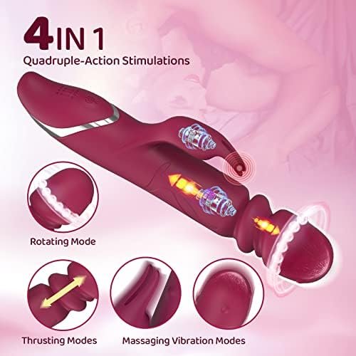 Thrusting Beaded Rabbit Vibrator For Women 21 Rotation & Vibration Modes & 7 Speeds Waterproof G-Spot Dildos For Female Sex Toys Rose - Image 3