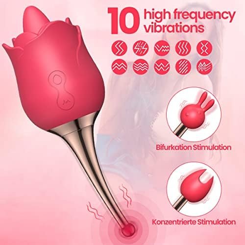 Rose Toy Vibrator For Women, 2 In 1 With 10 Vibration Modes, G Spot Rose And Clitoral Vibrator, High-Frequency Clitoral Tongue Licking Toy, Nipple Sucker Oral Sex Vibrating Masturbator,Adult Sex Games - Image 3