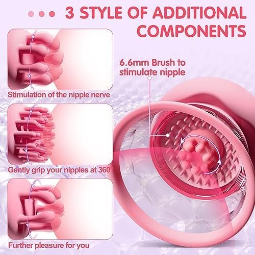 Sex Toy Nipple Toys Clamps - 3 Brush Heads Nipple Vibrator Manual Sucking With 10 Powerful Rotation Modes Stimulator Massager, Rechargeable Adult Sex Toys For Women Couples Pleasure - Image 3