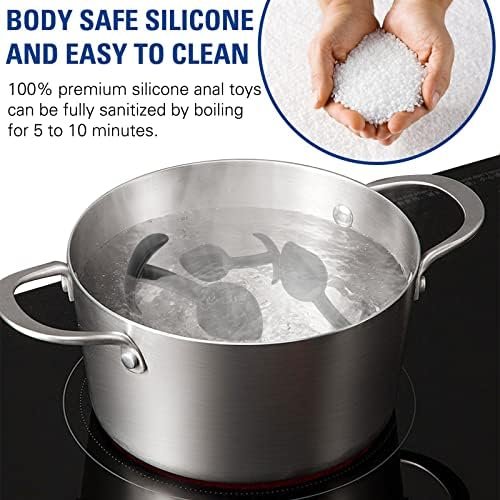 Silicone Rose Bud Butt Plug Kit, Pack Of 3 Anal Plugs Training Set With Comfortable Long-Term Base Prostate Sex Toys For Beginners Or Advanced Users - Black - Image 3
