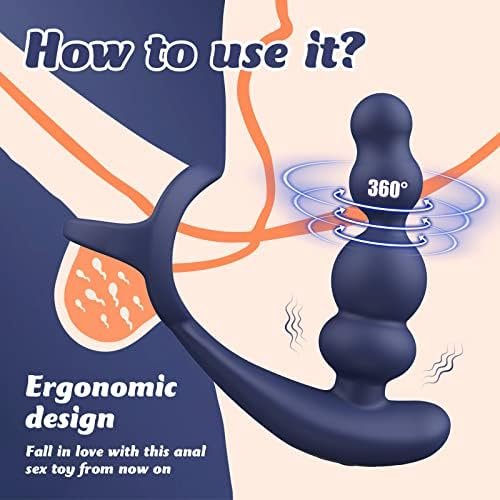 Anal Plug Prostate Massager, 360 ° Rotation Anal Beads Mens Vibrator, Vibrating Cock Ring Male Sex Toys With Remote Control - Image 2