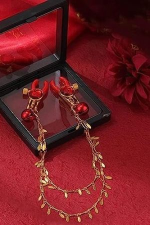 Jesakmie Nipple Clamps, Adjustable Pressure Breast Nipple Stimulator Non Piercing Nipple Rings Decorative Clip For Women/Men Pleasure Toys (Pearl Nipple Clips)