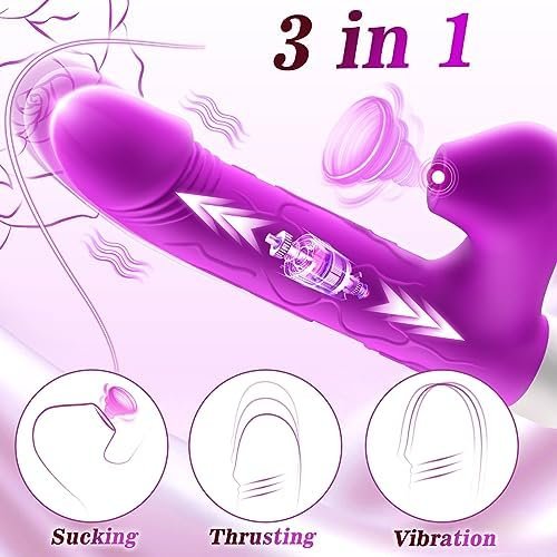Thrusting Dildo Sucking Rabbit Vibrators For Women, G Spot/Anal Vibrator 10 Thrusting Vibrating And 3 Sucking Modes 3 In 1 Adult Sex Toys - Image 3