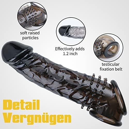 Dovelo Reusable Penis Sleeve Cock Extender / Condom, Super Thick Realistic Textured Sheath For Men, Penis Cuff Thickened Testicle Ring Male Sex Toys - Clear - Image 3