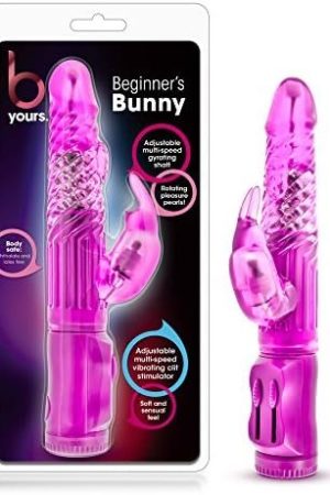 B Yours Beginners Bunny - Mini Triple Action Vibrator - Dual Clitoris And G Spot Pleasure - Rotating Beads, Gyrating Shaft, Flexible Vibrating Clitoral Stimulator - Soft Stimulating Textures - Purple