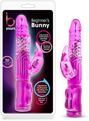 B Yours Beginners Bunny - Mini Triple Action Vibrator - Dual Clitoris And G Spot Pleasure - Rotating Beads, Gyrating Shaft, Flexible Vibrating Clitoral Stimulator - Soft Stimulating Textures - Purple