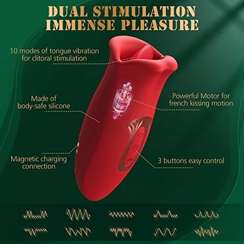 Dorrtyou Adult Sex Toys Vibrator, Rose Toy, Stimulator For Women With 10 Vibration Modes And French Kissing Modes, Tongue Toy Clitoral Vibrator Women, Toys, Red - Image 3