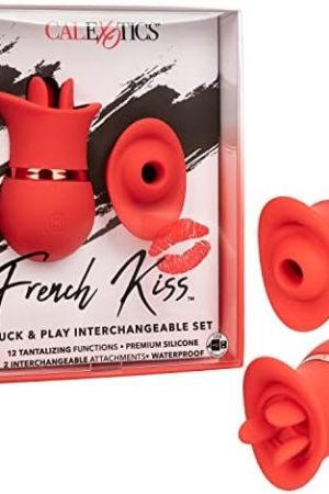 Calexotics French Kiss Suck And Play Interchangeable Set - Premium Rechargeable Travel Size Suction Vibrator - Luxury Adult Sex Toy For Women- Red