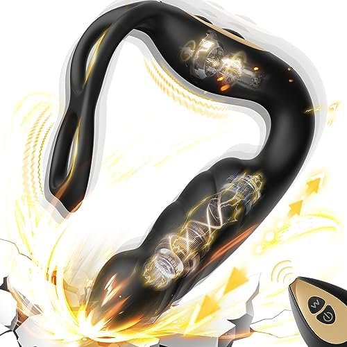 Prostate Massager Anal Vibrator With 2 Vibrating Cock Ring, Anal Sex Toys Anal Plug With 7 Pulse & 12 Vibrating Modes, Anal Dildo Butt Plug Sex Toys For Men And Couple Gay Pleasure With Remote Control