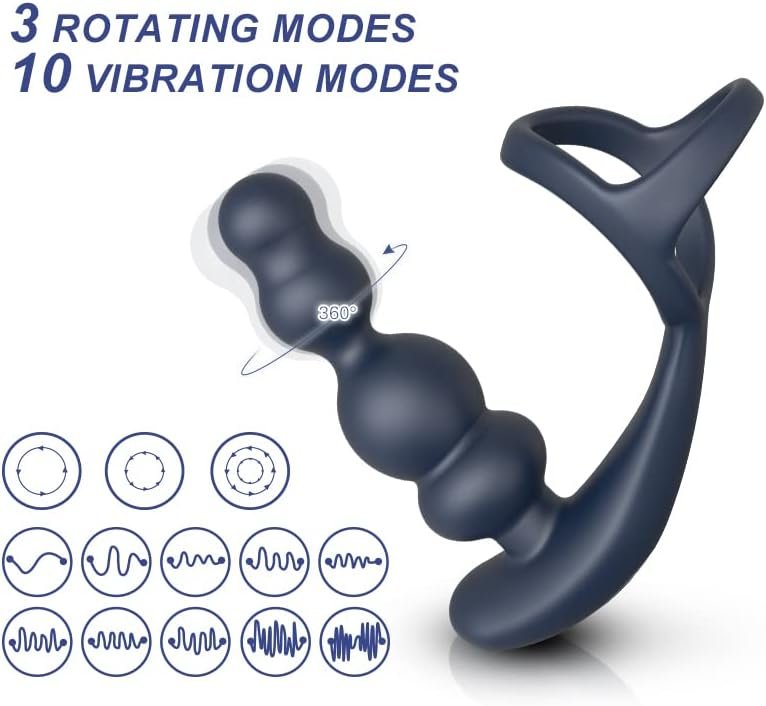360° Rotating 3 In 1 Anal Vibrator Prostate Massager With Cock Ring, 10 Vibrating & 3 Roating Modes Prostate Stimulor With Vibrator Remote Butt Plug Anal Beads Adult Sex Toys For Women And Couples - Image 2