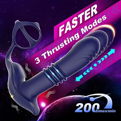 Thrusting Anal Vibrators Prostate Massager With Dual Cock Ring,Silicone Butt Plug 3 Thrusting Modes & 11 Vibration Modes Male Prostate Stimulator Toys,Sex Anal Toy For Men Women Couple Pleasure - Image 2