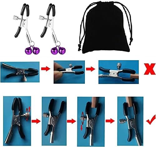 New 9016 Nipple Clips Clamps For Women,Adjustable Pressure Breast Clamps Stainless Steel Non Piercing Nipple Rings Decorative Clip For Pleasure Nipple Clips (Black Rj1-1) - Image 3