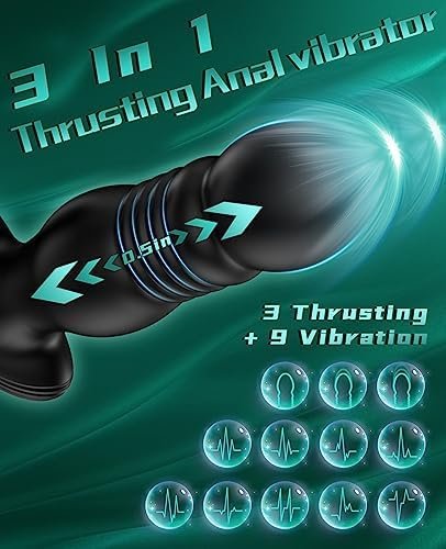 Thrusting Prostate Massager Anal Dildo Vibrator With Peni Ring, App Remote Contral Adult Anal Plug Sex Toys P Spot Massager For Men And Couples With 3 Thrusting And 9 Vibration Modes (Balck) - Image 2