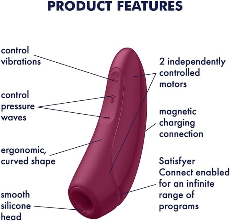 Satisfyer Curvy 1+ | Air-Pulse Clitoris Stimulating Vibrator | Connect App | 2 Motors | Clitoral Sucking Pressure-Wave Technology & Vibration | Waterproof (Ipx7) | Rechargeable Battery (Rose Red) - Image 3