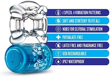 Play With Me Pleaser Rechargeable Vibrating C Ring - 5 Vibration Modes - Stretchy To Fit All Penises - Soft Ticklers Stimulate Clitoris - Sexual Enhancer For Couples Men - Stay Harder, Longer - Blue - Image 2