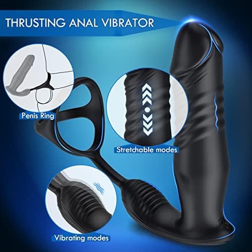 Adult Male Sex Toys Anal Sex Toys Prostate Massager With Dual Cock Ring Anal Plug, App & Remote Control Butt Plug, 7 Thrusting & Vibrating Modes G Spot Vibrator Couples Male Sex Toy (B) - Image 3