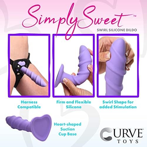 Simply Sweet Swirl Silicone Dildo For Men, Women, & Couples. Ribbed Swirled Dildo Made With Premium Silicone Wide Heart Shaped Base Firm & Flexible. 1 Piece, Purple. - Image 2
