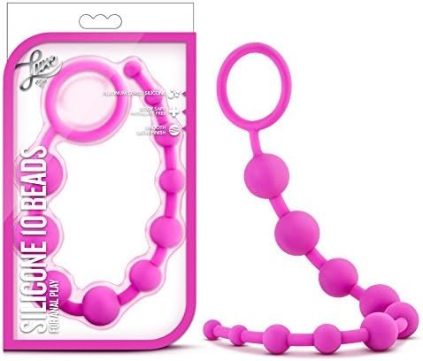 Blush Luxe Silicone 10 Beads - Silky Smooth Ultrasilk - Puria Platinum Silicone - Beginners Anal Beads -12.5" Long With Sturdy Pull Handle - Luxury Adult Sex Toy For Men Women Couples Play - Black