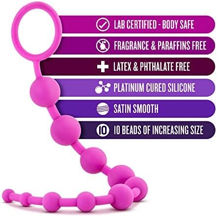 Blush Luxe Silicone 10 Beads - Silky Smooth Ultrasilk - Puria Platinum Silicone - Beginners Anal Beads -12.5" Long With Sturdy Pull Handle - Luxury Adult Sex Toy For Men Women Couples Play - Black - Image 2