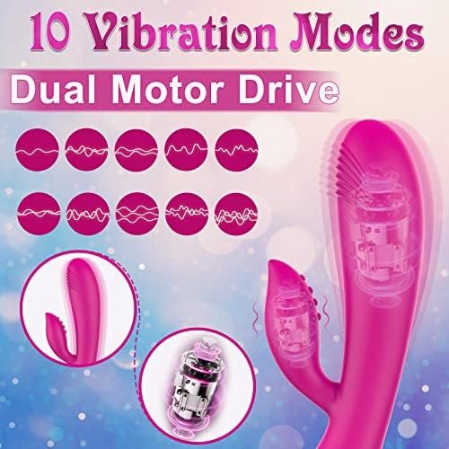 G-Spot Dildo Rabbit Vibrator With 10 Vibration Modes, Clitoris Stimulator Dual Motor Massager Vaginal Anal Motor, Soft Silicone Waterproof Rechargeable Adult Sex Toys For Women Pleasure Couple, Pink - Image 2