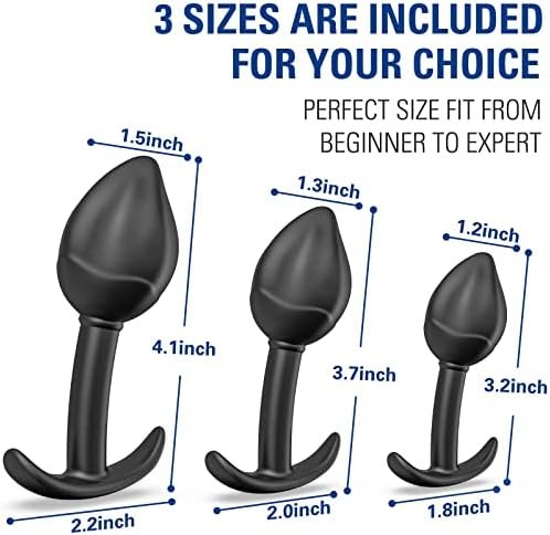 Silicone Rose Bud Butt Plug Kit, Pack Of 3 Anal Plugs Training Set With Comfortable Long-Term Base Prostate Sex Toys For Beginners Or Advanced Users - Black - Image 2