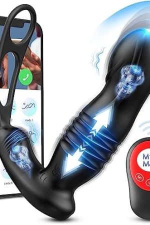 Male Sex Toys Prostate Massager - Vibrating Butt Plug With Cock Ring Adult Toys, Anal Plug App Remote Control Mens Sex Toy 9*9 Vibrating Thrusting Penis Ring Vibrators Sex Toys For Men, Women Couples