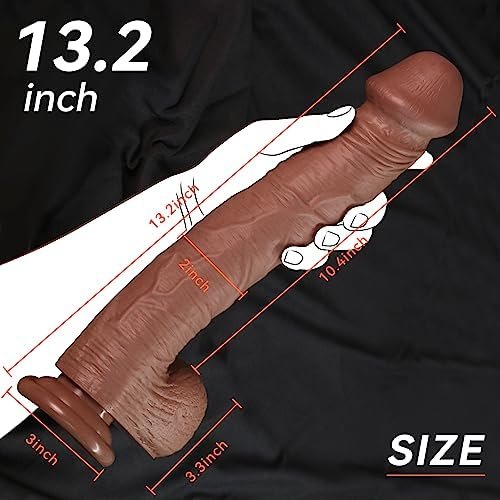 Cahase 13 Inch Huge Dildo Black 2'' Diameter Realistic With Strong Suction Cup, Soft & Sturdy Double-Layer Tpe + Silicone Big Dildos For Adults Pleasure Sex Toys & Game - Image 3