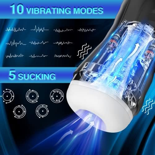 Automatic Male Masturbator Cup Sex Toys Sucking Male Masturbators Toys For Men With 5 Sucking & 10 Vibrating, Male Penis Vibrator Pocket Pussy Vibrating Stroking Toy Penis Stimulation For Men Black - Image 2
