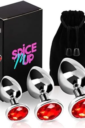 3-Pack Luxury Metal Jewelry Anal Butt Plug,By Spicmup, Anal Stimulation Toy, Anal Sex Toys Kik (Red)