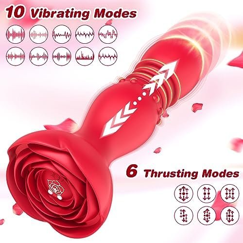 Adult Sex Toys Anal Plug Thrusting Vibrator, Rose Sex Toy Prostate Massager Vibrating Butt Plug With 10 Vibrating & 6 Thrusting Modes Remote Control G Spot Vibrator Anal Sex Toys For Men Women Couples - Image 2