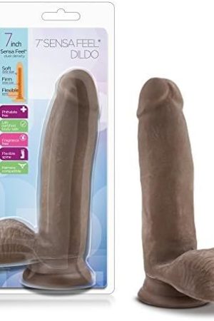 Blush Au Naturel 8 Inch Realistic Sensa Feel Dual Density Flexi Shaft Dildo - Fragrance Free Strong Suction Cup Harness Compatible Female Male Adult Toy - Sex Toy For Women Men Couples - Chocolate